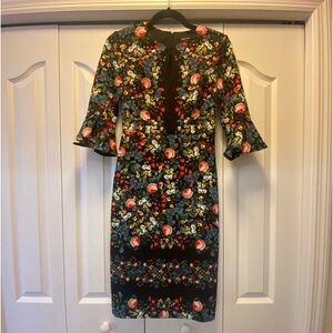 Maggy London petite dress black with flowers dress.